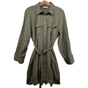 Topshop ShirtDress Sz 10 Army Green Button Front Roll Tab Slv Modern City Safari